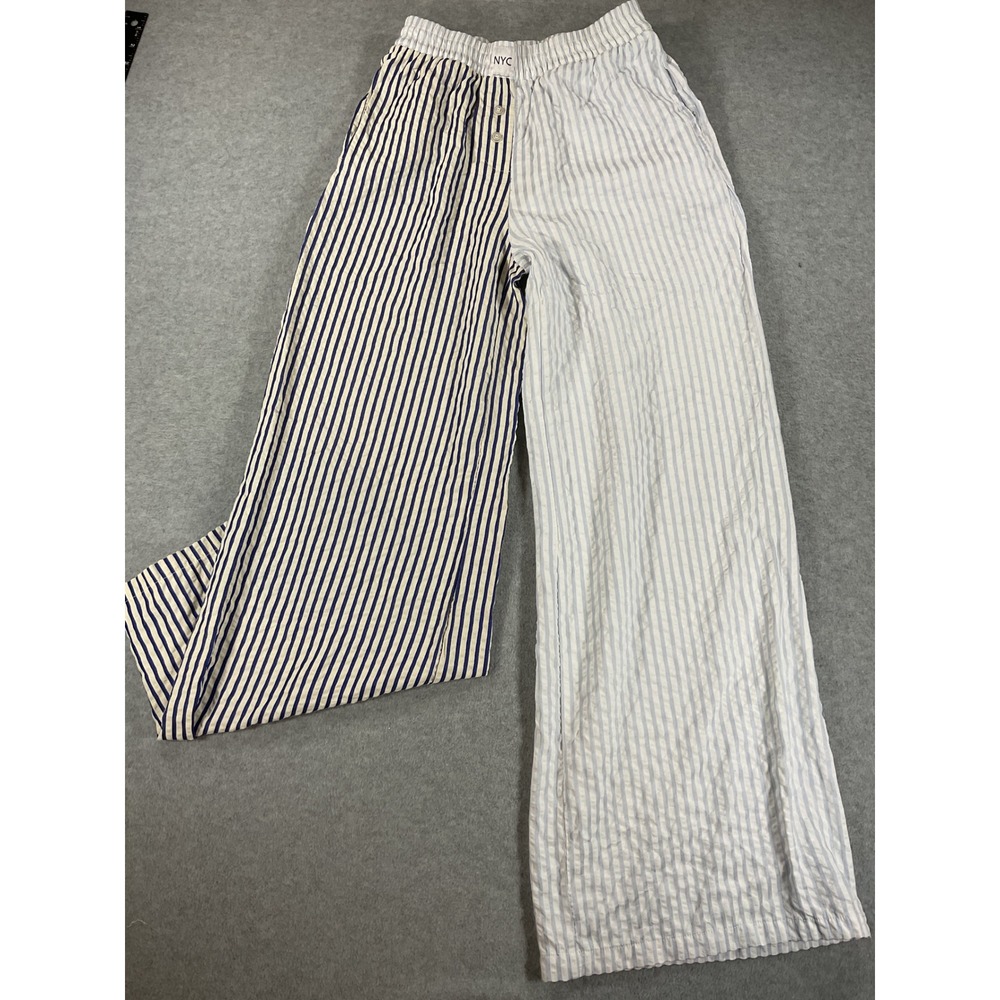 Sincerely Jules Blue White Striped Wide Leg Pants Seersucker XS 2498